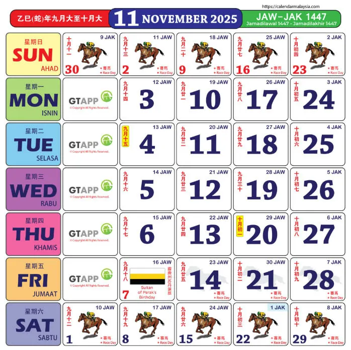 kalendar kuda tahun 2025 november