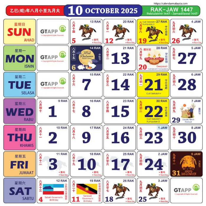 kalendar oktober