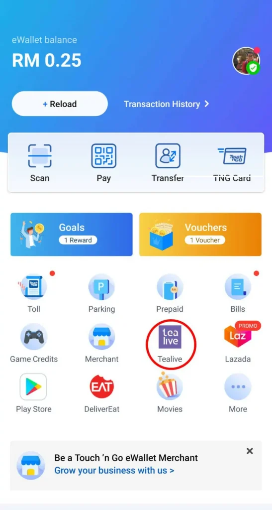 cara order tealive guna touch n go ewallet