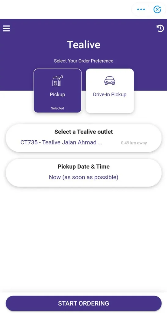 cara order tealive guna touch n go ewallet