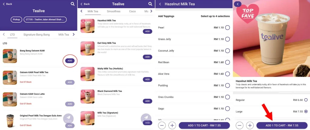 cara order tealive guna touch n go ewallet