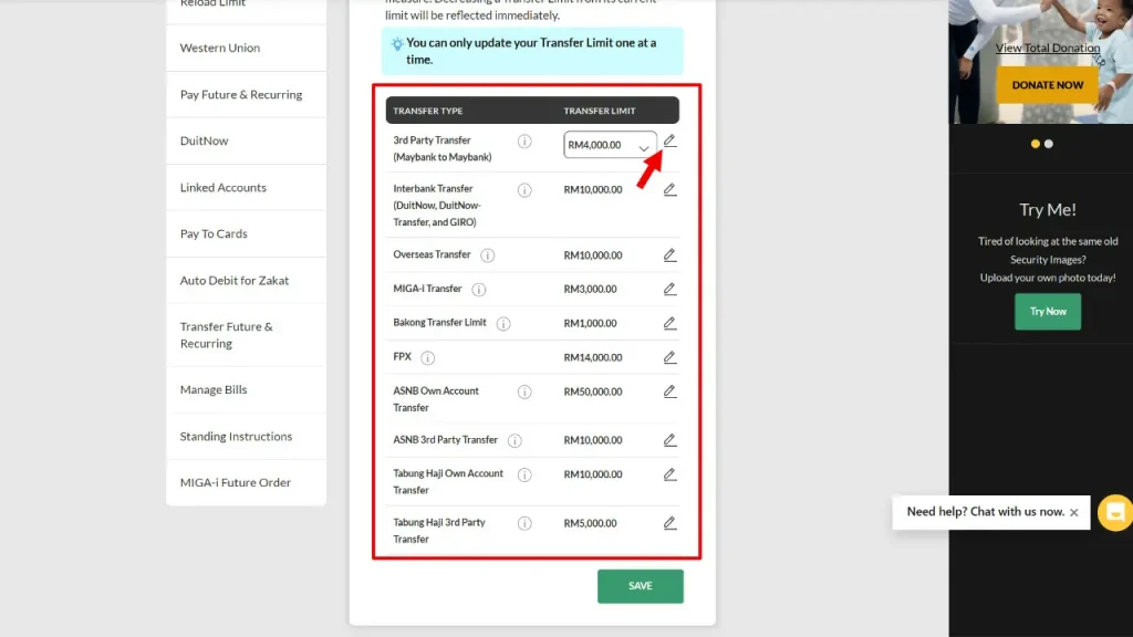 cara tukar transfer limit maybank2u